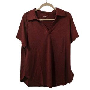 Burgundy Penningtons ActiveZone Women's French Terry Short Sleeve Collared Top